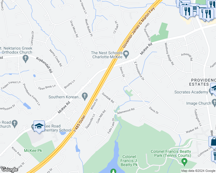 map of restaurants, bars, coffee shops, grocery stores, and more near in Charlotte