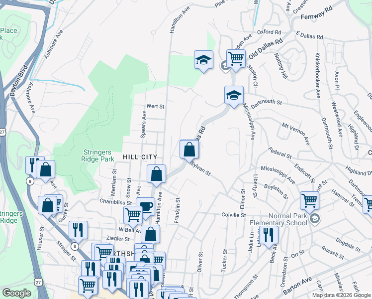 map of restaurants, bars, coffee shops, grocery stores, and more near 1004 Meroney Street in Chattanooga