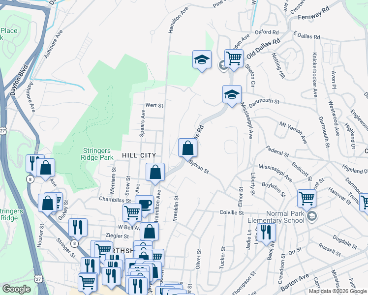 map of restaurants, bars, coffee shops, grocery stores, and more near 1004 Meroney Street in Chattanooga