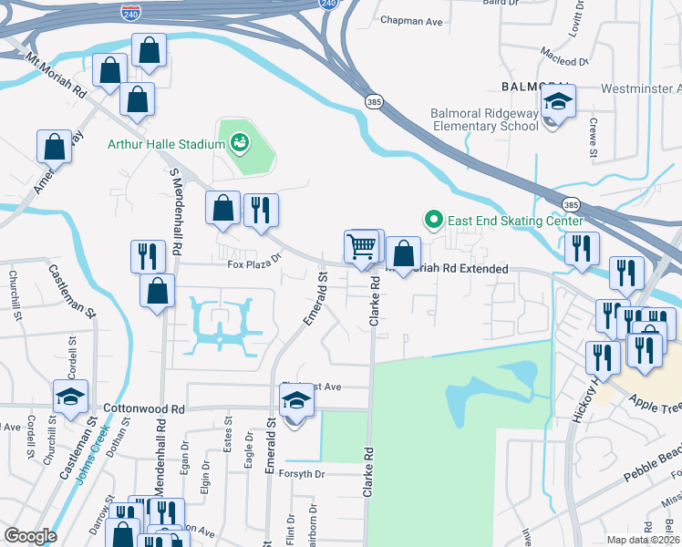 map of restaurants, bars, coffee shops, grocery stores, and more near 5588 Gates Cove in Memphis