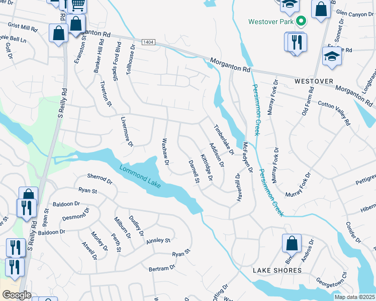 map of restaurants, bars, coffee shops, grocery stores, and more near 7048 Darnell Street in Fayetteville