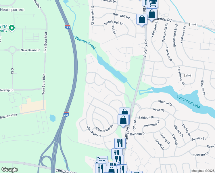 map of restaurants, bars, coffee shops, grocery stores, and more near 1018 Brookhollow Drive in Fayetteville