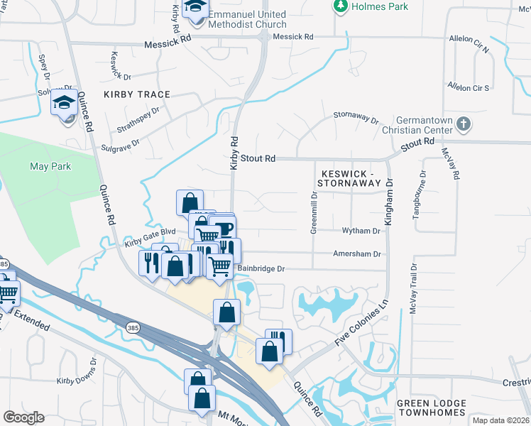map of restaurants, bars, coffee shops, grocery stores, and more near 6660 Kirby Oaks Cove South in Memphis