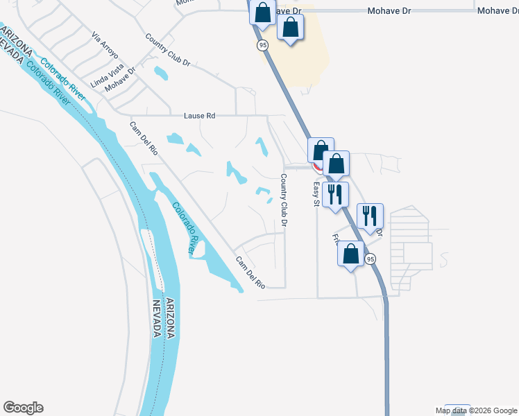 map of restaurants, bars, coffee shops, grocery stores, and more near 2884 Country Club Plaza in Bullhead City