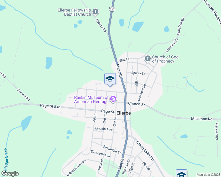 map of restaurants, bars, coffee shops, grocery stores, and more near 128 Ballard Street in Ellerbe