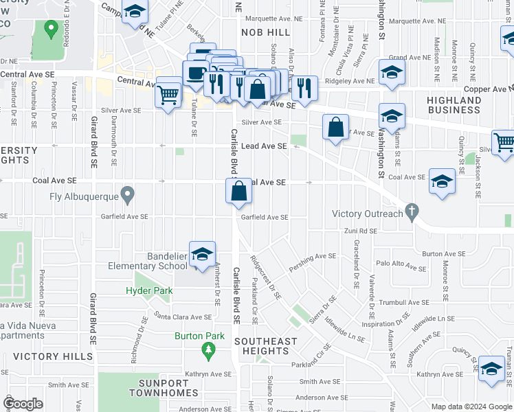 map of restaurants, bars, coffee shops, grocery stores, and more near 420 Hermosa Drive Southeast in Albuquerque
