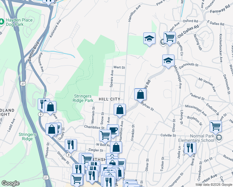map of restaurants, bars, coffee shops, grocery stores, and more near 28 Sawyer Street in Chattanooga
