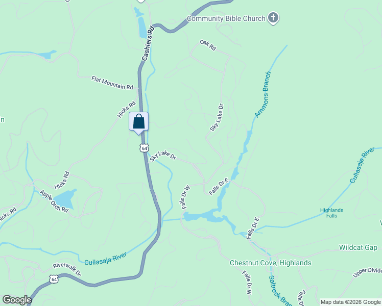 map of restaurants, bars, coffee shops, grocery stores, and more near 59 Rocky Ridge Road in Highlands