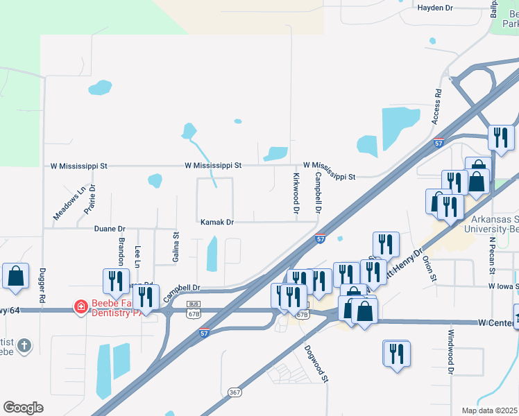 map of restaurants, bars, coffee shops, grocery stores, and more near 602 Laura Loop in Beebe