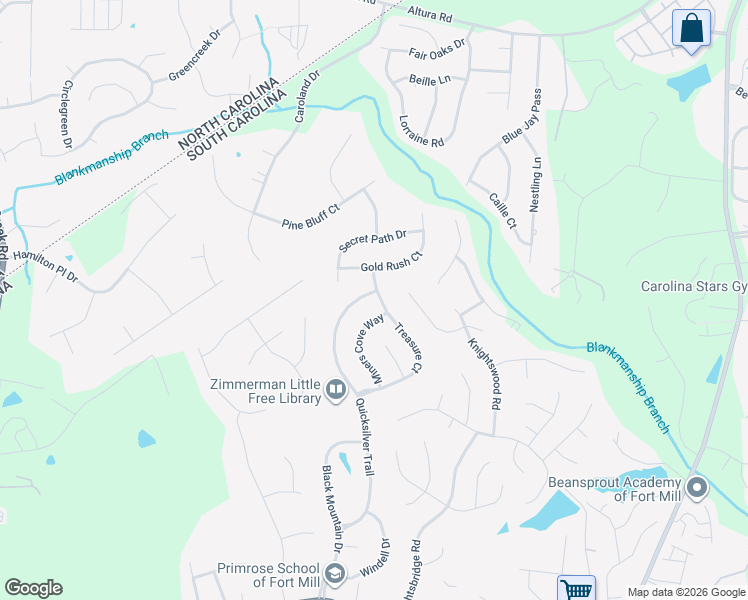 map of restaurants, bars, coffee shops, grocery stores, and more near 746 Quicksilver Trail in Fort Mill