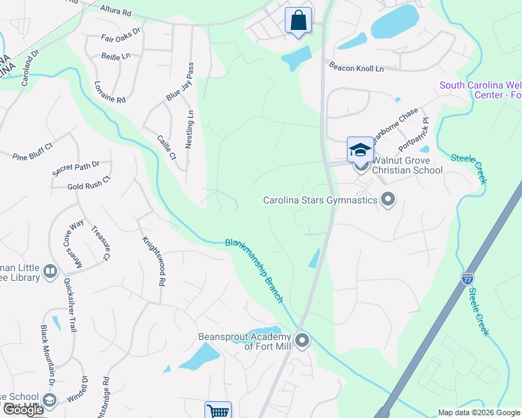 map of restaurants, bars, coffee shops, grocery stores, and more near 1685 Mary Ellen Drive in Fort Mill