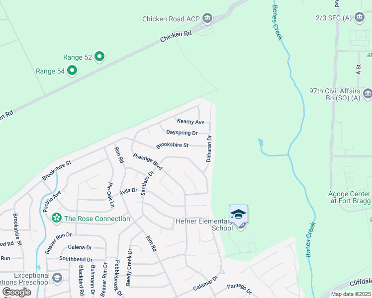 map of restaurants, bars, coffee shops, grocery stores, and more near 6401 Brookshire Street in Fayetteville
