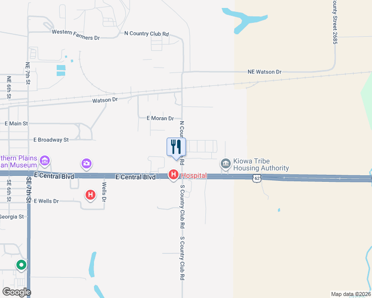 map of restaurants, bars, coffee shops, grocery stores, and more near 207 Towho Street in Anadarko