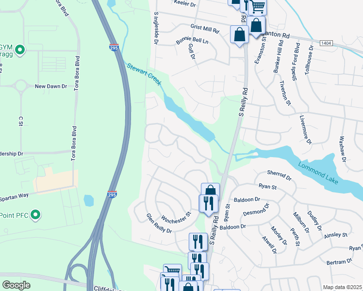 map of restaurants, bars, coffee shops, grocery stores, and more near 1018 Brookhollow Drive in Fayetteville