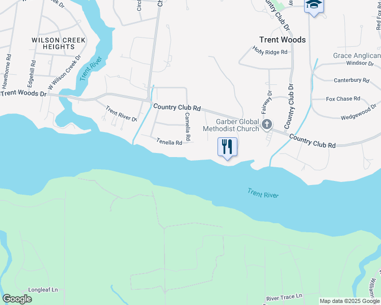 map of restaurants, bars, coffee shops, grocery stores, and more near 4403 Tenella Road in Trent Woods