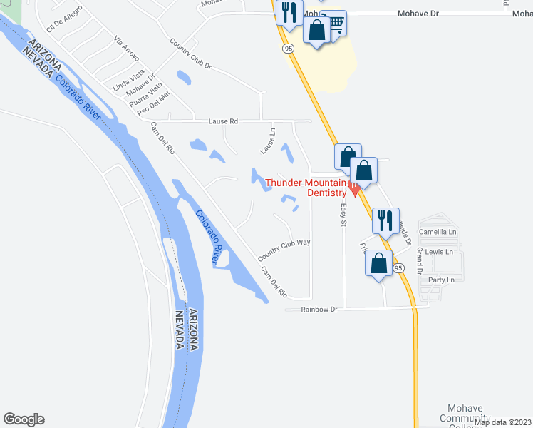 map of restaurants, bars, coffee shops, grocery stores, and more near 2875 Country Club Plaza in Bullhead City