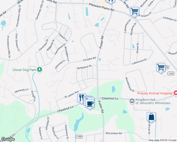 map of restaurants, bars, coffee shops, grocery stores, and more near 3045 Ivy Brook Place in Stallings
