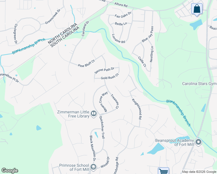map of restaurants, bars, coffee shops, grocery stores, and more near 746 Quicksilver Trail in Fort Mill
