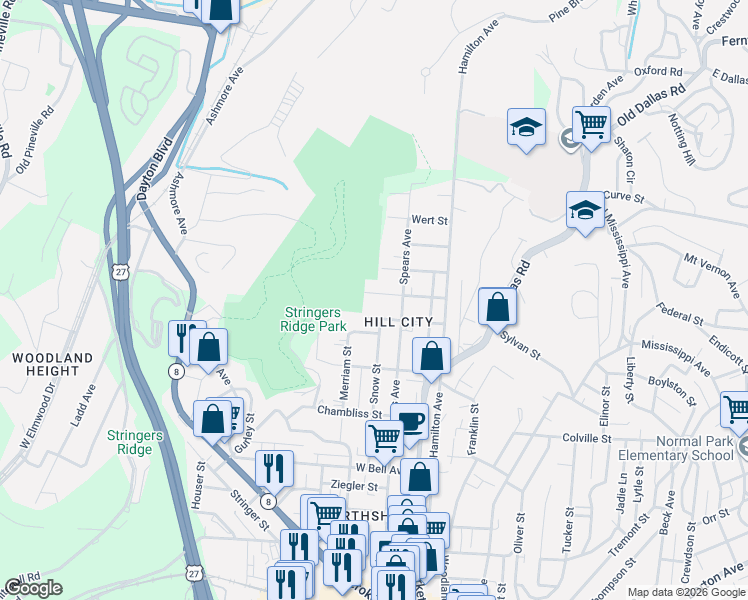map of restaurants, bars, coffee shops, grocery stores, and more near 202 Sawyer Street in Chattanooga