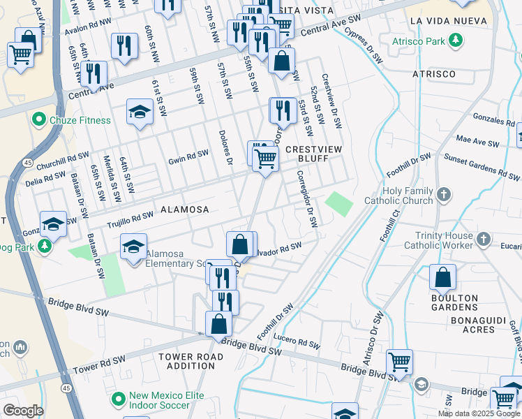 map of restaurants, bars, coffee shops, grocery stores, and more near 656 Old Coors Drive Southwest in Albuquerque