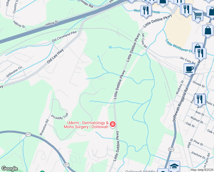 map of restaurants, bars, coffee shops, grocery stores, and more near 9111 Finney Point Drive in Ooltewah