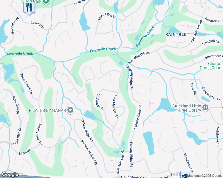 map of restaurants, bars, coffee shops, grocery stores, and more near 8905 Golf Ridge Drive in Charlotte