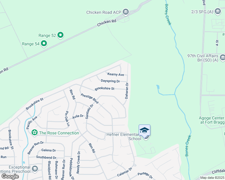 map of restaurants, bars, coffee shops, grocery stores, and more near 6401 Brookshire Street in Fayetteville