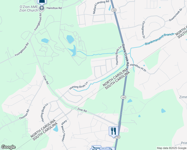 map of restaurants, bars, coffee shops, grocery stores, and more near 16728 Prairie Falcon Lane in Charlotte