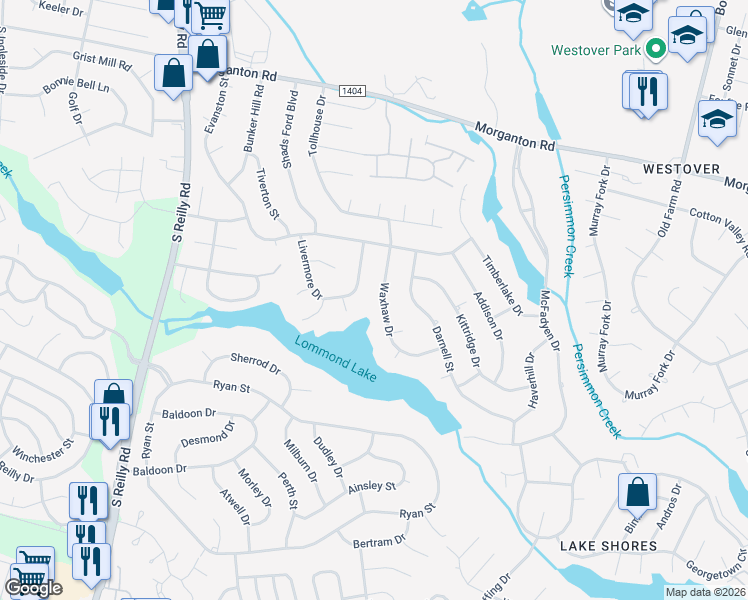map of restaurants, bars, coffee shops, grocery stores, and more near 226 Waxhaw Drive in Fayetteville