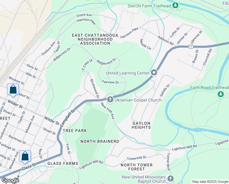 map of restaurants, bars, coffee shops, grocery stores, and more near 4001 Countryside Drive in Chattanooga