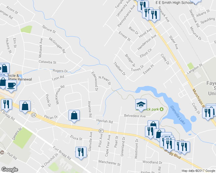 map of restaurants, bars, coffee shops, grocery stores, and more near 833 Shadowlawn Drive in Fayetteville