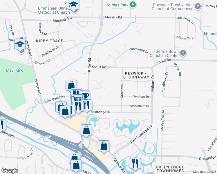 map of restaurants, bars, coffee shops, grocery stores, and more near 6710 Kirby Oaks Lane in Memphis