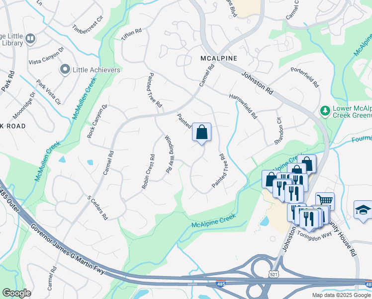 map of restaurants, bars, coffee shops, grocery stores, and more near 7422 Brown Bark Terrace in Charlotte