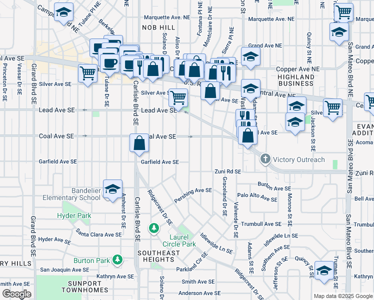 map of restaurants, bars, coffee shops, grocery stores, and more near 413 Morningside Drive Southeast in Albuquerque