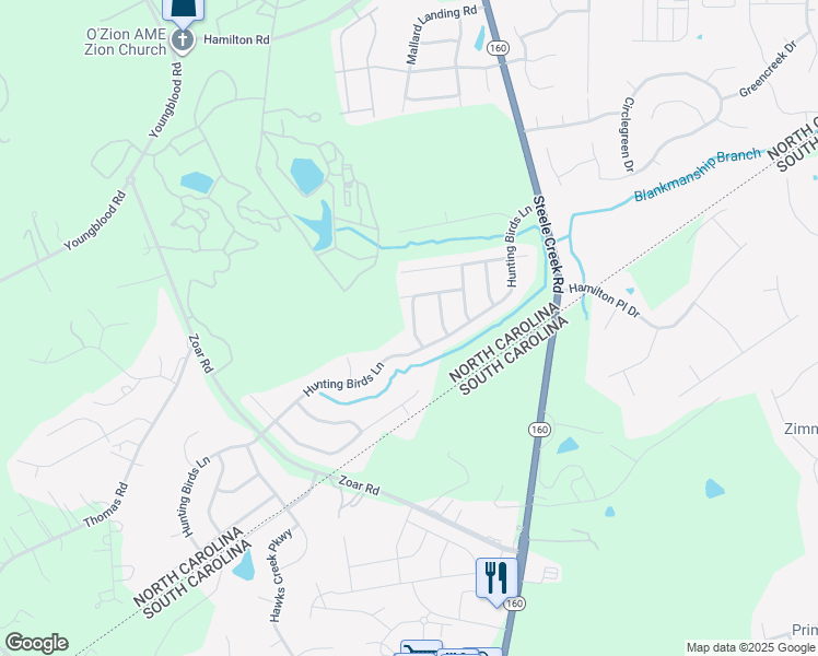 map of restaurants, bars, coffee shops, grocery stores, and more near 16728 Prairie Falcon Lane in Charlotte