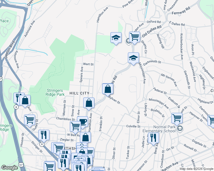 map of restaurants, bars, coffee shops, grocery stores, and more near 1010 Dallas Road in Chattanooga