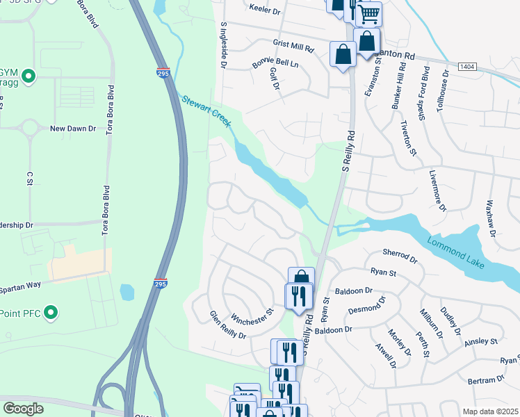 map of restaurants, bars, coffee shops, grocery stores, and more near 1022 Brookhollow Drive in Fayetteville