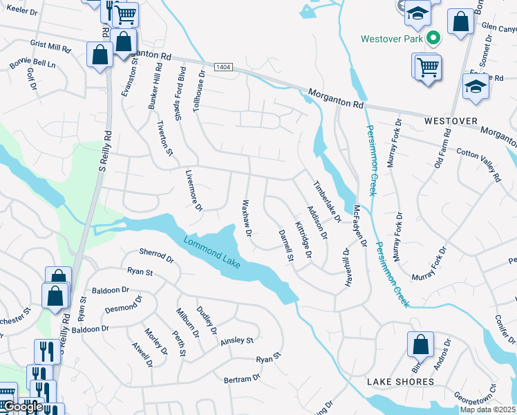 map of restaurants, bars, coffee shops, grocery stores, and more near 7059 Darnell Street in Fayetteville