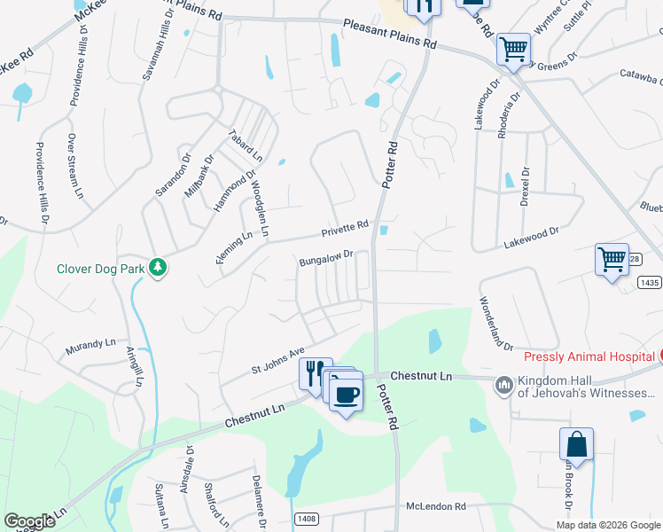 map of restaurants, bars, coffee shops, grocery stores, and more near 3045 Ivy Brook place in Stallings