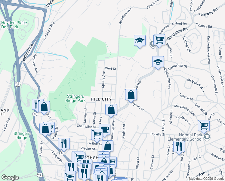map of restaurants, bars, coffee shops, grocery stores, and more near 9 Sawyer Street in Chattanooga