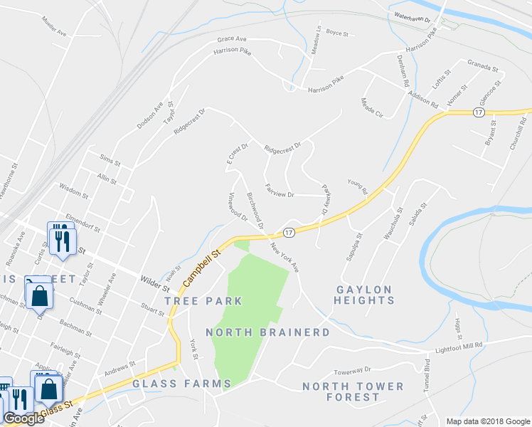 map of restaurants, bars, coffee shops, grocery stores, and more near 3404 Birchwood Drive in Chattanooga