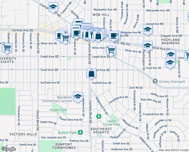 map of restaurants, bars, coffee shops, grocery stores, and more near 413 Hermosa Dr SE in Albuquerque