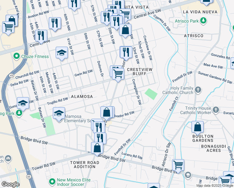 map of restaurants, bars, coffee shops, grocery stores, and more near 656 Old Coors Drive Southwest in Albuquerque