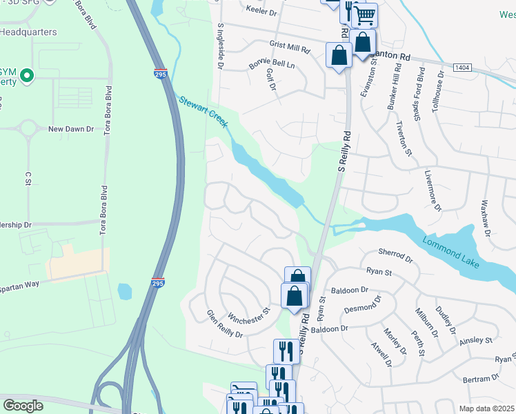 map of restaurants, bars, coffee shops, grocery stores, and more near 1022 Brookhollow Drive in Fayetteville