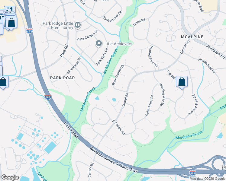 map of restaurants, bars, coffee shops, grocery stores, and more near 11842 Carmel Lakes Drive in Charlotte