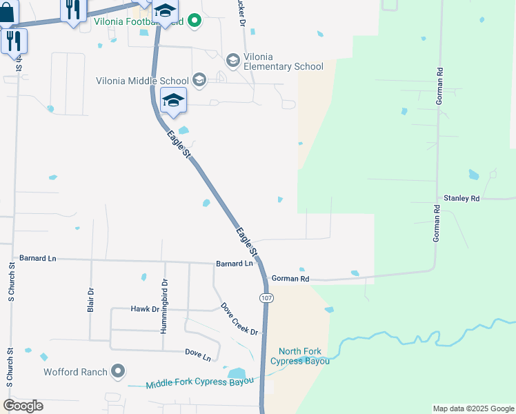 map of restaurants, bars, coffee shops, grocery stores, and more near 95 Eagle Street in Vilonia