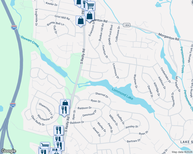 map of restaurants, bars, coffee shops, grocery stores, and more near 249 Bayfield Loop in Fayetteville