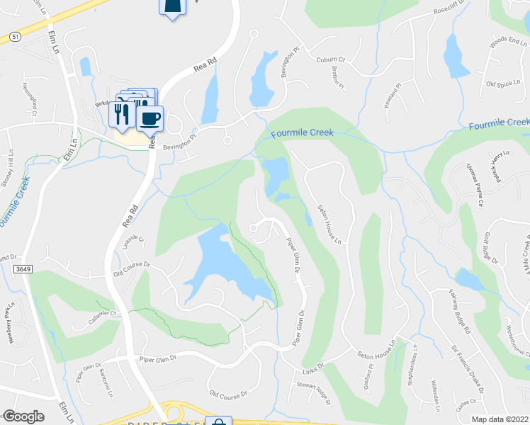 map of restaurants, bars, coffee shops, grocery stores, and more near 6717 Kilberry Lane in Charlotte