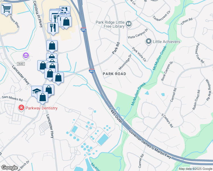 map of restaurants, bars, coffee shops, grocery stores, and more near 11420 Kingfisher Dr in Charlotte