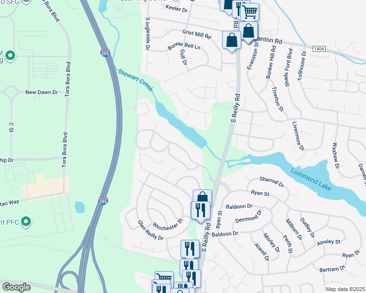 map of restaurants, bars, coffee shops, grocery stores, and more near 6740 Willowbrook Drive in Fayetteville